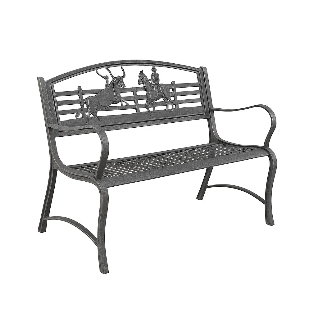 Gusseiserne Gartenbank mit Motiv
