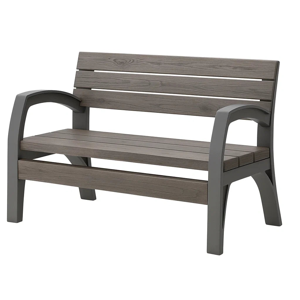 Gartenbank Kunststoff Holzoptik mit Armlehnen Grau 120cm