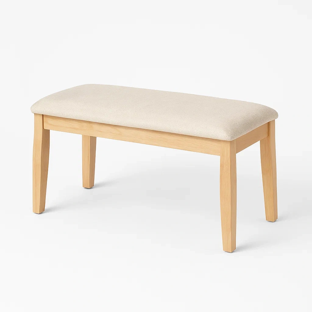 Holzbank mit gepolsterter Baumwoll-Sitzfläche Beige 85cm