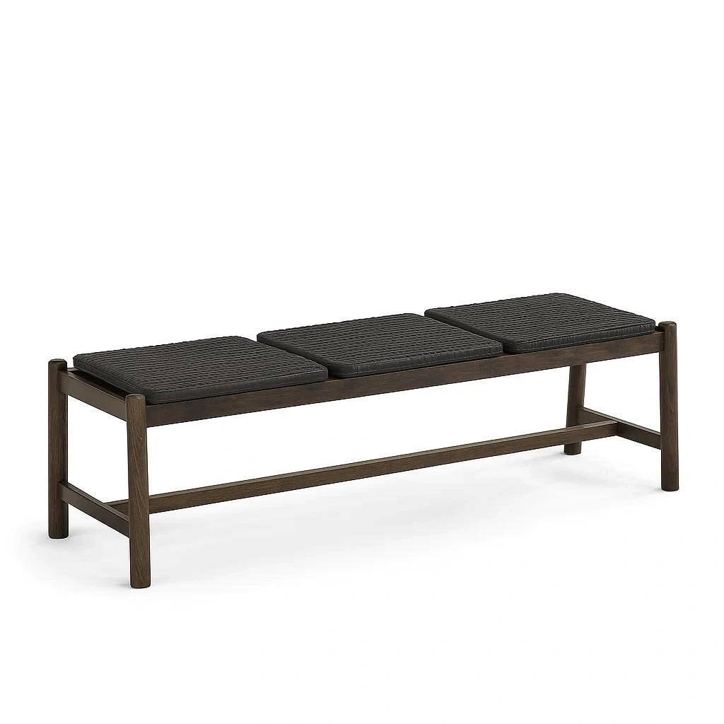 Holzbank mit Polyester-Sitzkissen, 160 cm Dunkelbraun/Schwarz