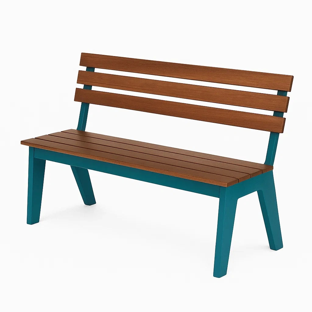 Gartenbank Holz Metall Braun Blau